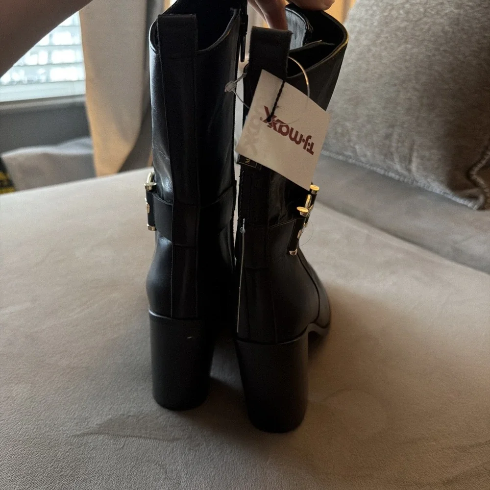 NAPOLEONI Italy Vitello Black Leather Mid Shaft Boots EU 40 US 9.5 New MSRP $329